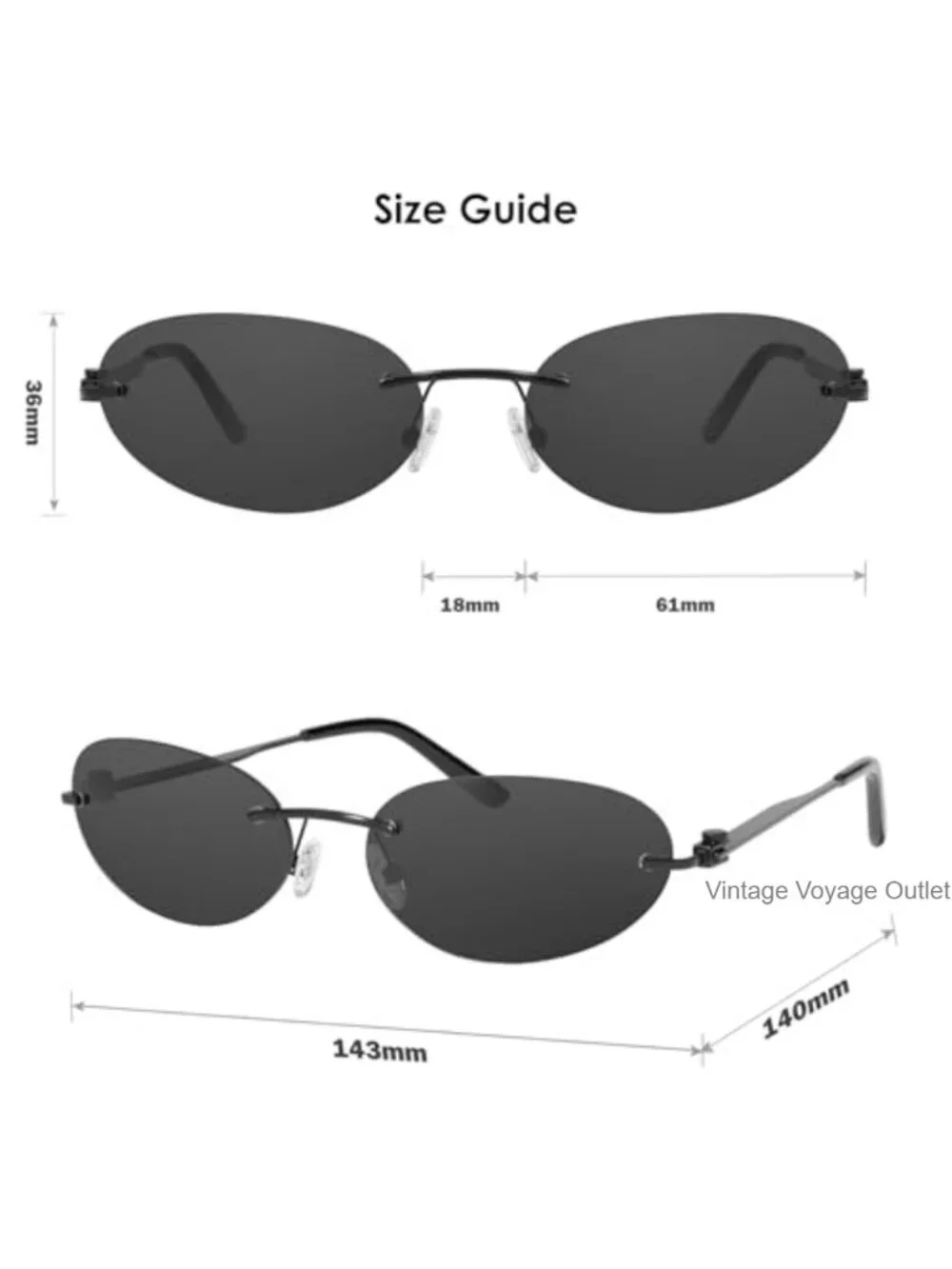 Y2K Rimless Oval Sunglasses UV400 Retro Metal Frame